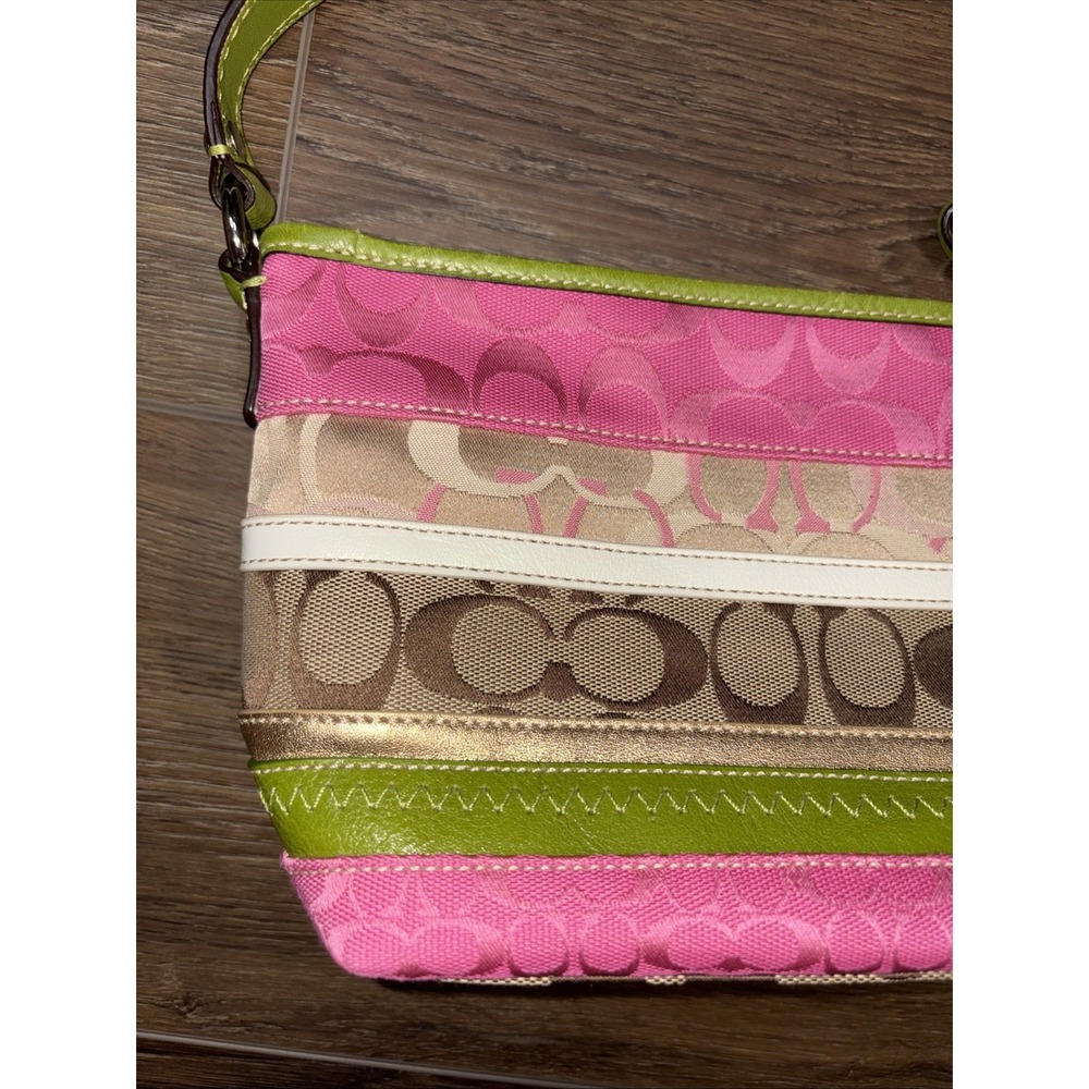 Coach Bleecker Daisy Patchwork Demi Bag F14725 Pink Green Striped Vintage Y2K - Picture 2 of 12